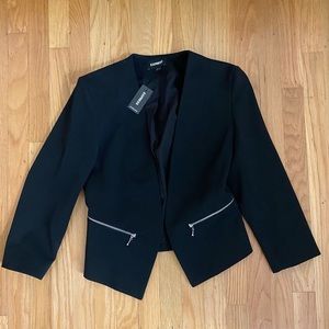 EXPRESS Cropped Blazer - Black - Size 0